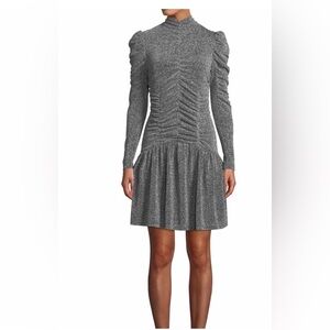 Rebecca Taylor Ruched Silver Metallic Knit  Dress | Size L